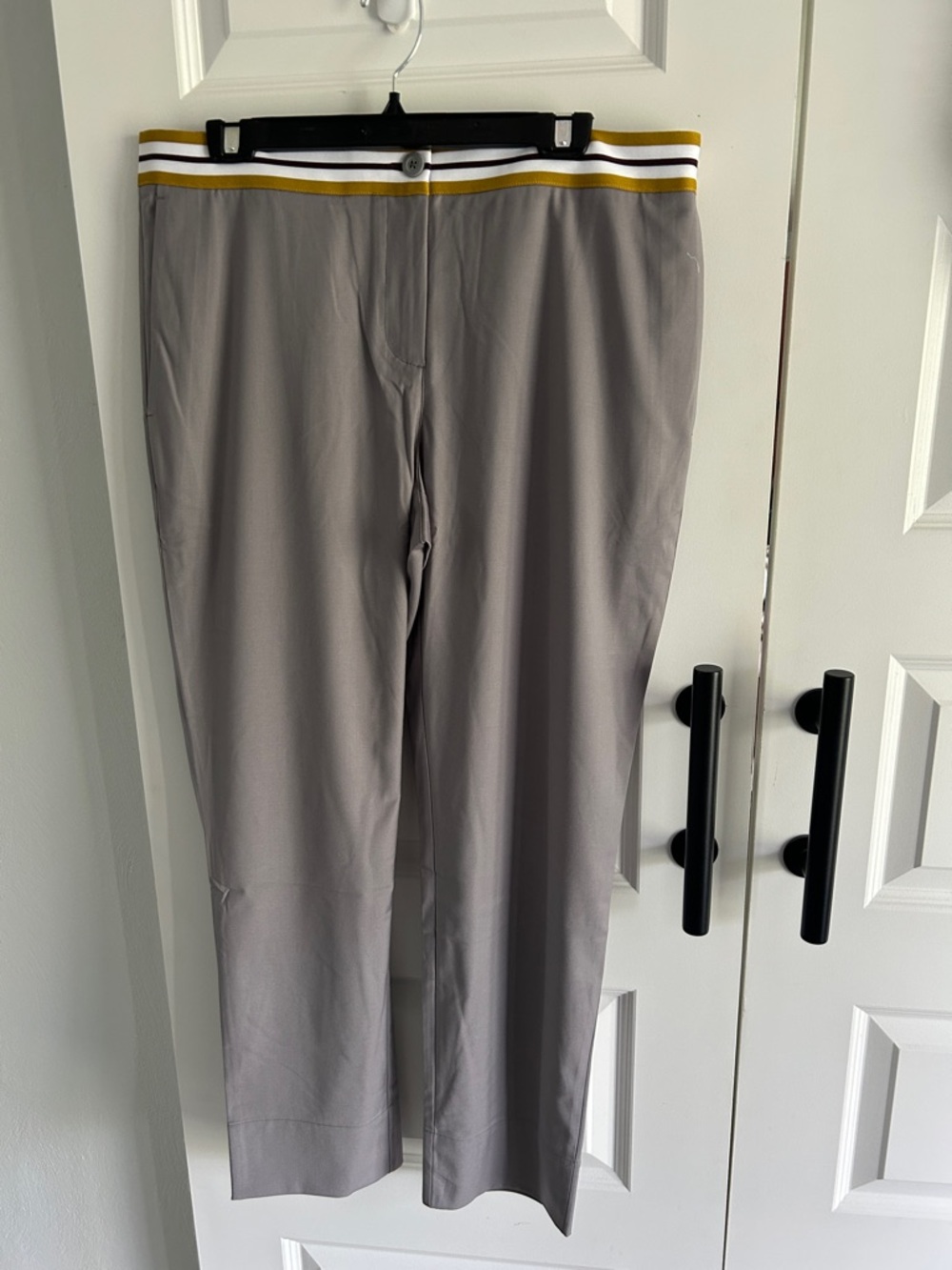 WildFang Empower Taped Gray Stretch Trouser Striped Elastic Waistband size 14
